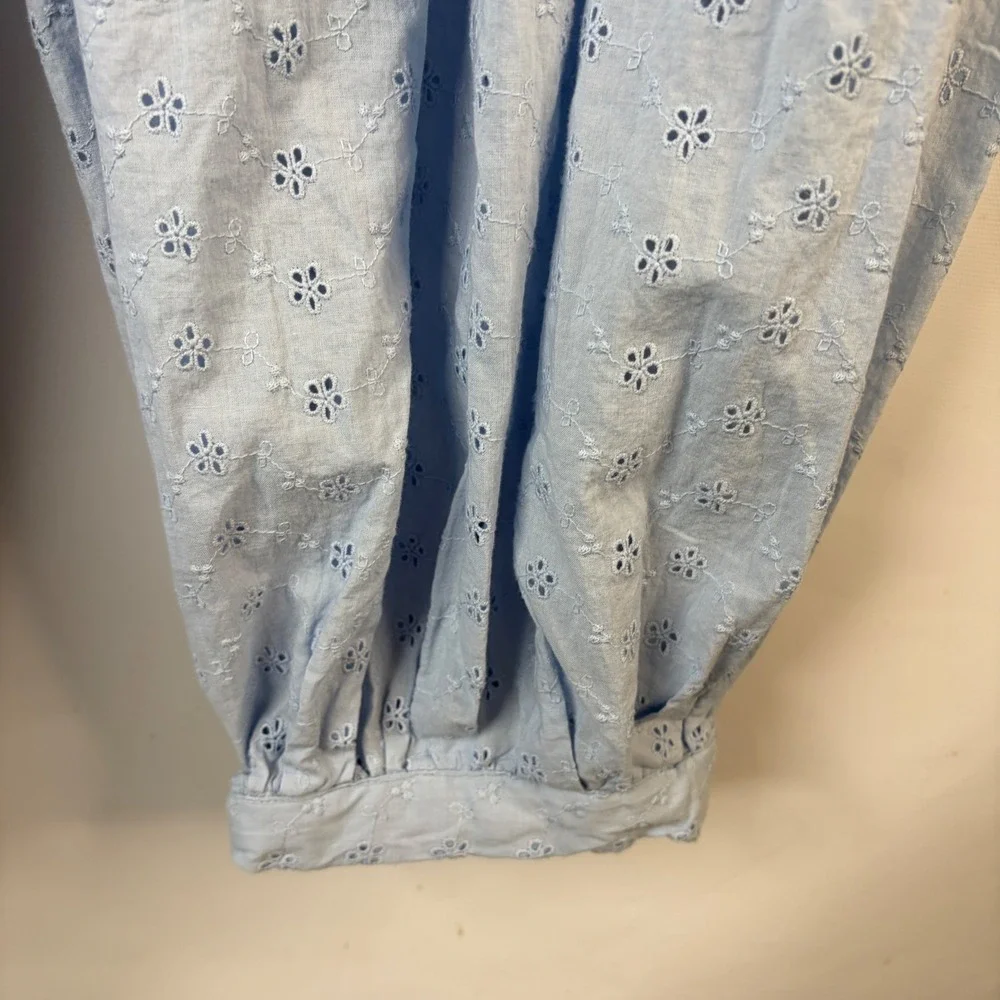 Scoop Eyelet Pants Women XXL 20 Light Blue Cotton Balloon Drawstring Boho